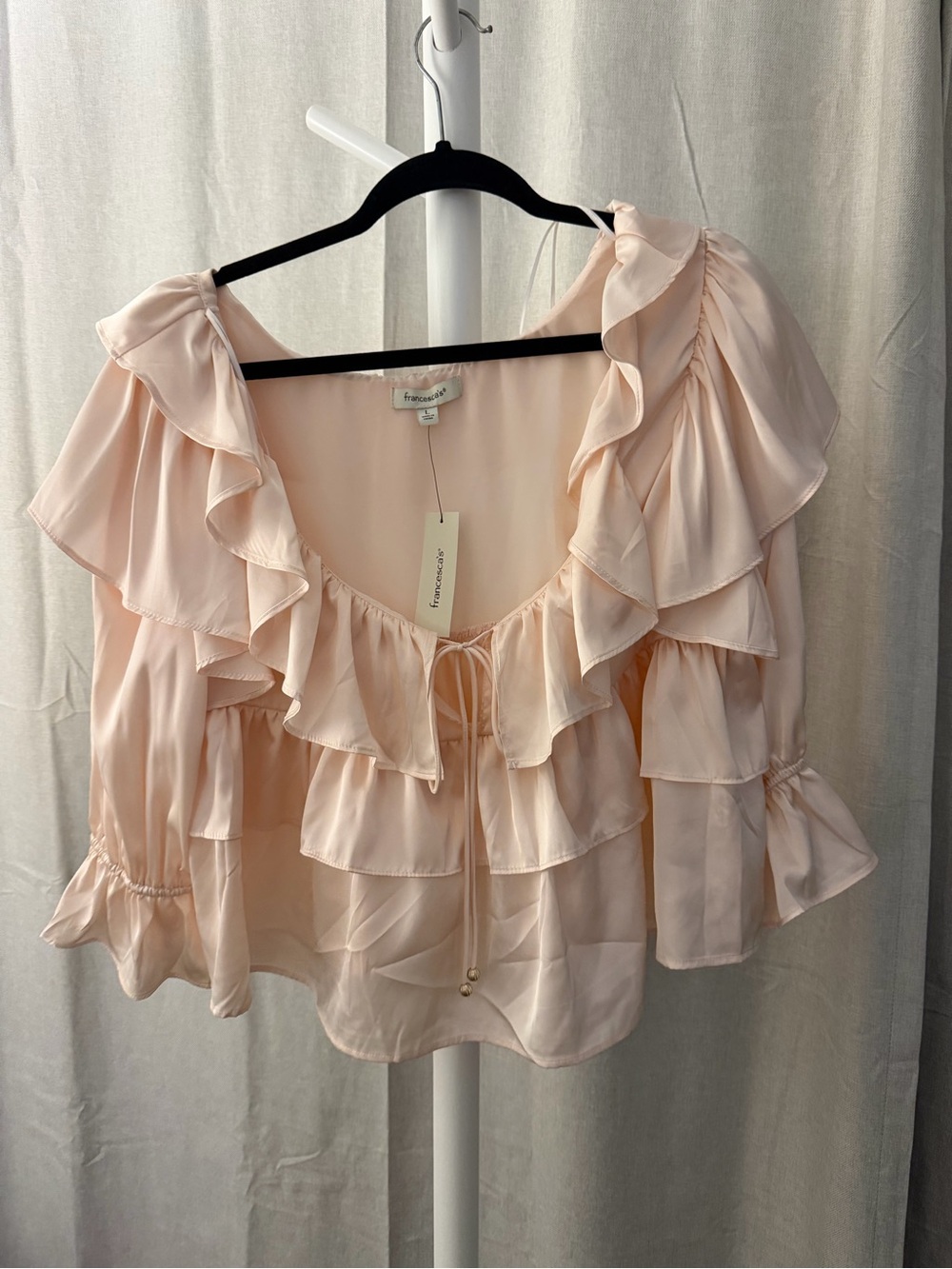 Francesca's Collections Blush Pink Ruffled Tie-Front Peasant Blouse